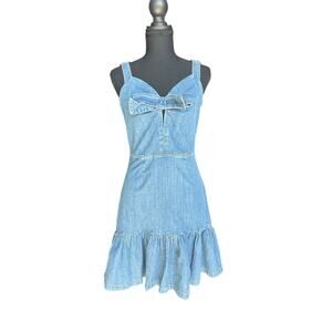 bebe Denim Bow Ruffle Mini Dress – Coquette Flirty Fitted Going Out Dress Size 6